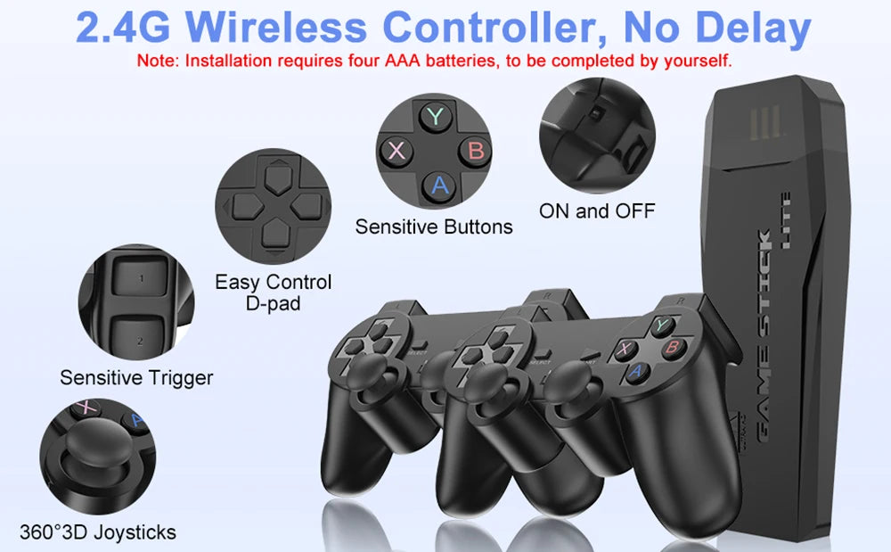 4K TV Game Stick Built-in 20000+ Games Retro Handheld Game Player NEW Video Game Console 64G 2.4G Wireless Controller Gamepad