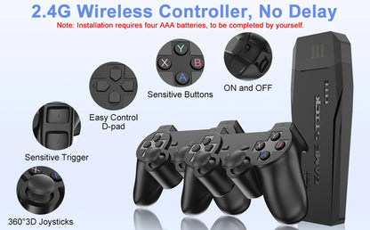 4K TV Game Stick Built-in 20000+ Games Retro Handheld Game Player NEW Video Game Console 64G 2.4G Wireless Controller Gamepad