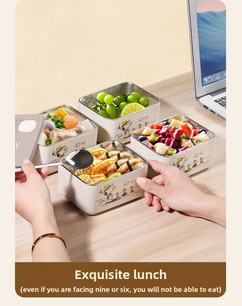 Cute Snoopy cartoon insulation lunch box multi-layer convenient to carry 304 stainless steel large capacity lunch box gift