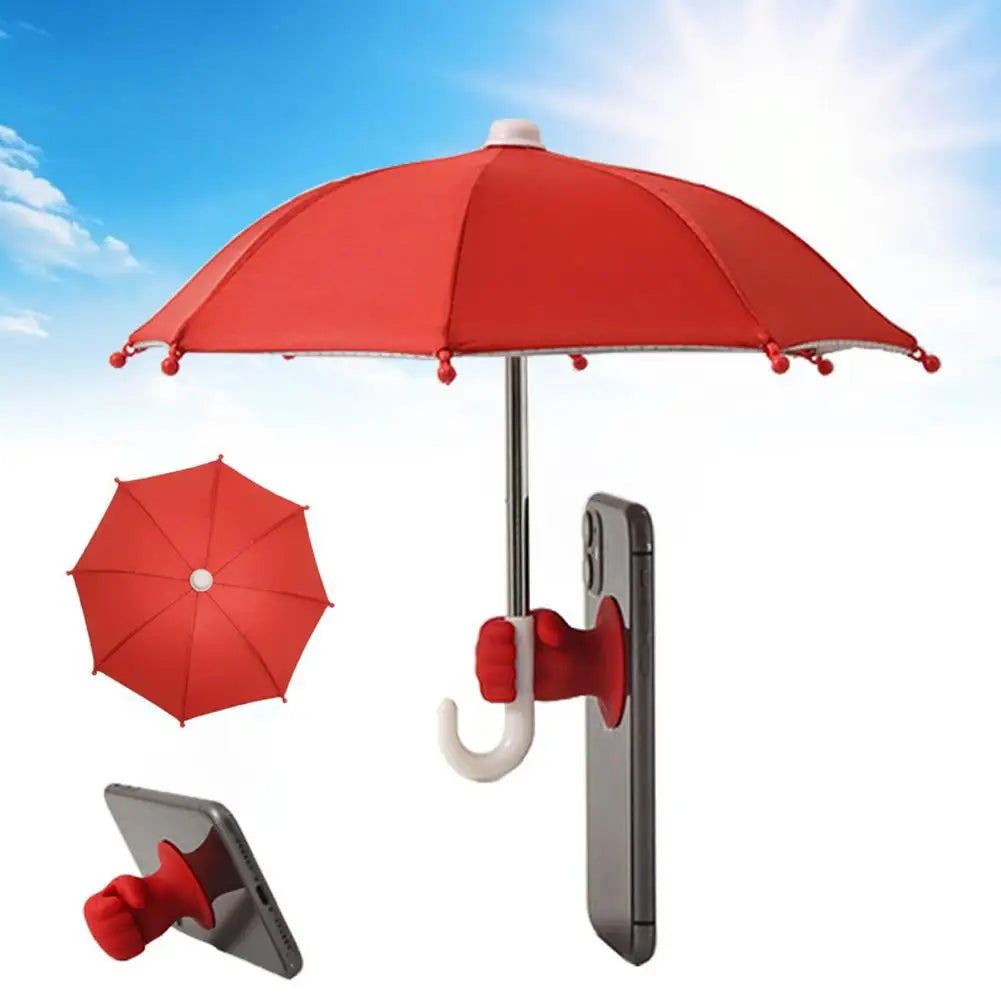 Fist Shape Motorcycle Umbrella - Suction Cup Phone Mount & Silver Coating UV Protection, Windproof Mini Foldable Rain Sun Shade