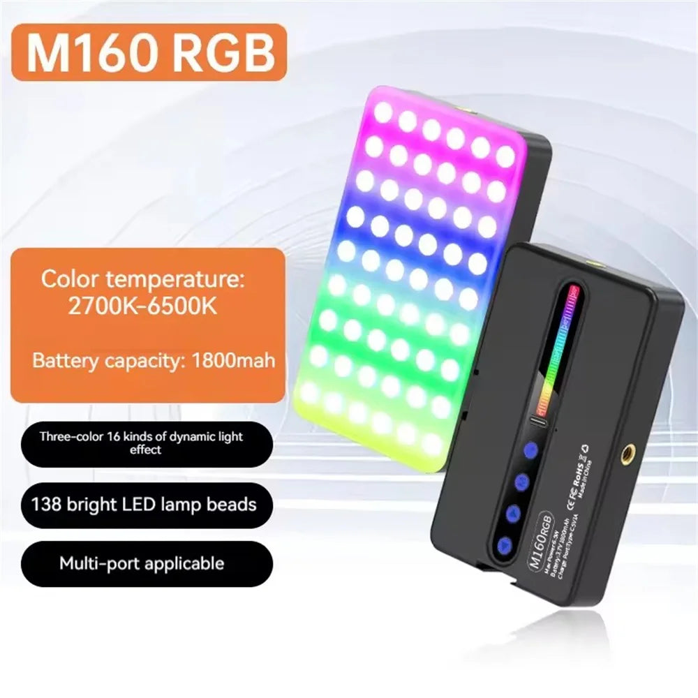 MEUYAG RGB Mini LED Video Camera Full Color Dimmable Fill Light Live Vlog Photography Photo Studio Lamp for Smartphone Selfie