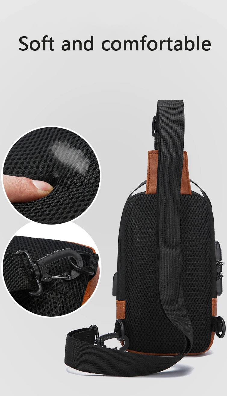 Men's Multifunction Anti-theft USB Chest Bag, Sling Shoulder Bag, Password Lock Crossbody Bag Suitable for Cycling
