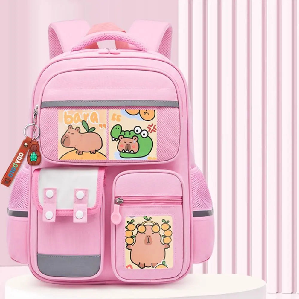 Multi-Compartment Capybara Backpack Waterproof Oxford Cloth Cartoon Animal School Bag Lightweight with Reflective Strip