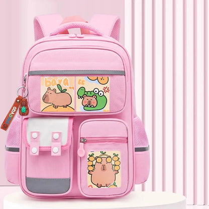 Multi-Compartment Capybara Backpack Waterproof Oxford Cloth Cartoon Animal School Bag Lightweight with Reflective Strip