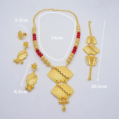 2023 Fine Jewelry Sets For Women Dubai Bridal Wedding Gifts Necklace Bracelet Earrings Ring Jewellery Set African Bead jewelry