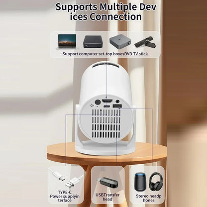 HY200 Portable Projector 1080P, 270° Adjustable Angle, Movie Projector for Phone/Laptop/TV Box, Speaker & HDMI/USB Input