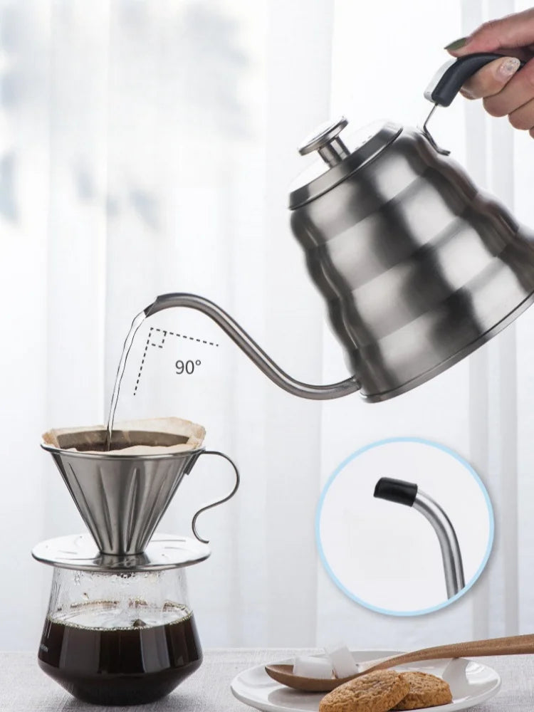 Stainless Steel Pour Over Coffee Pot with Thermometer Swan Long Neck High Capacity Can Be Heated Professional Hand Brewed Coffee