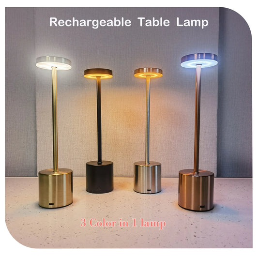 Creative Ambient Light Metal Table Lamp Bar Outdoor Decoration Simple LED Rechargeable Touch Three Colors Bedside Night Light