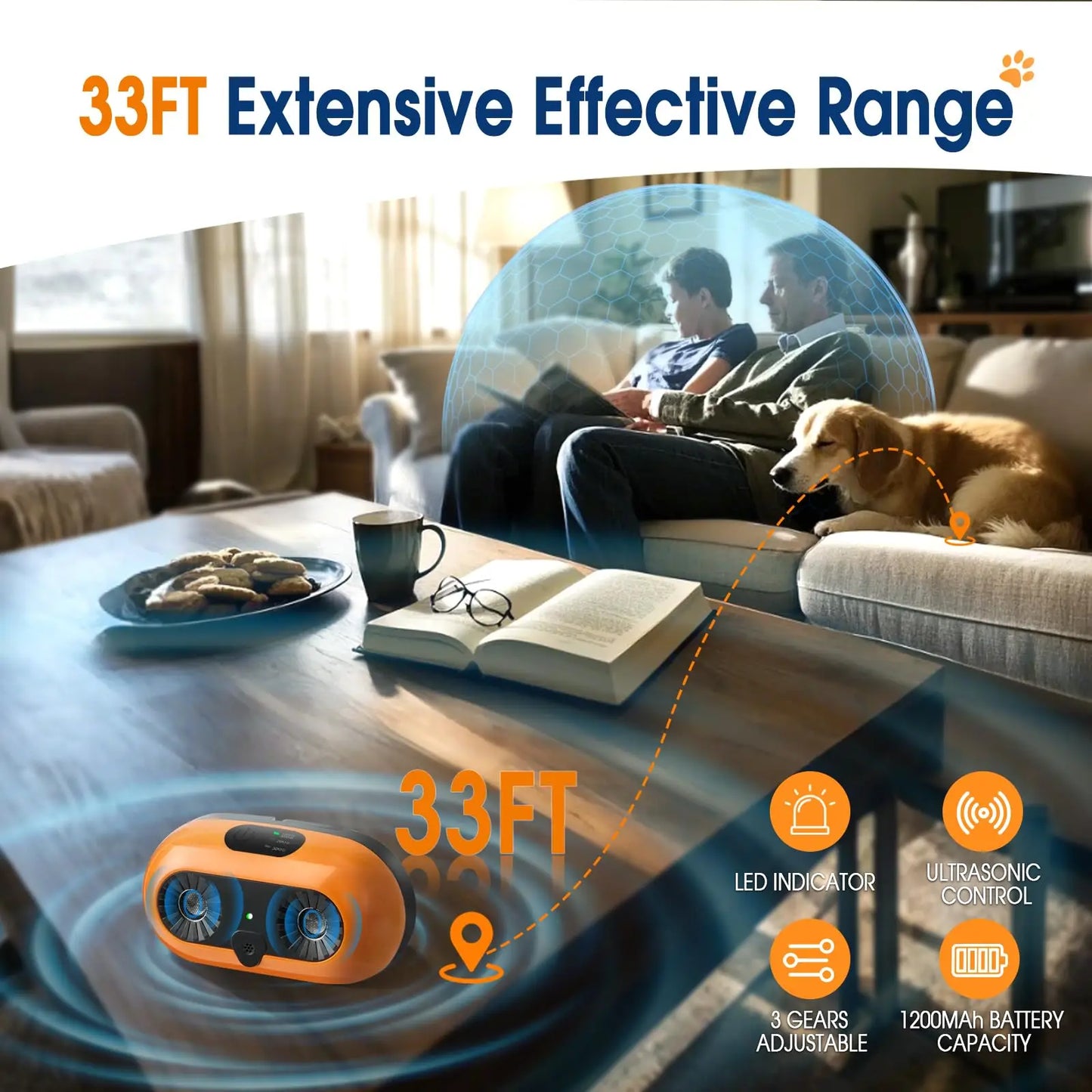 Anti Barking Devices, Auto Bark Deterrent Devices with 3 Modes, Rechargeable Dog Barking Silencer Sonic Barking Deterrent Indoor
