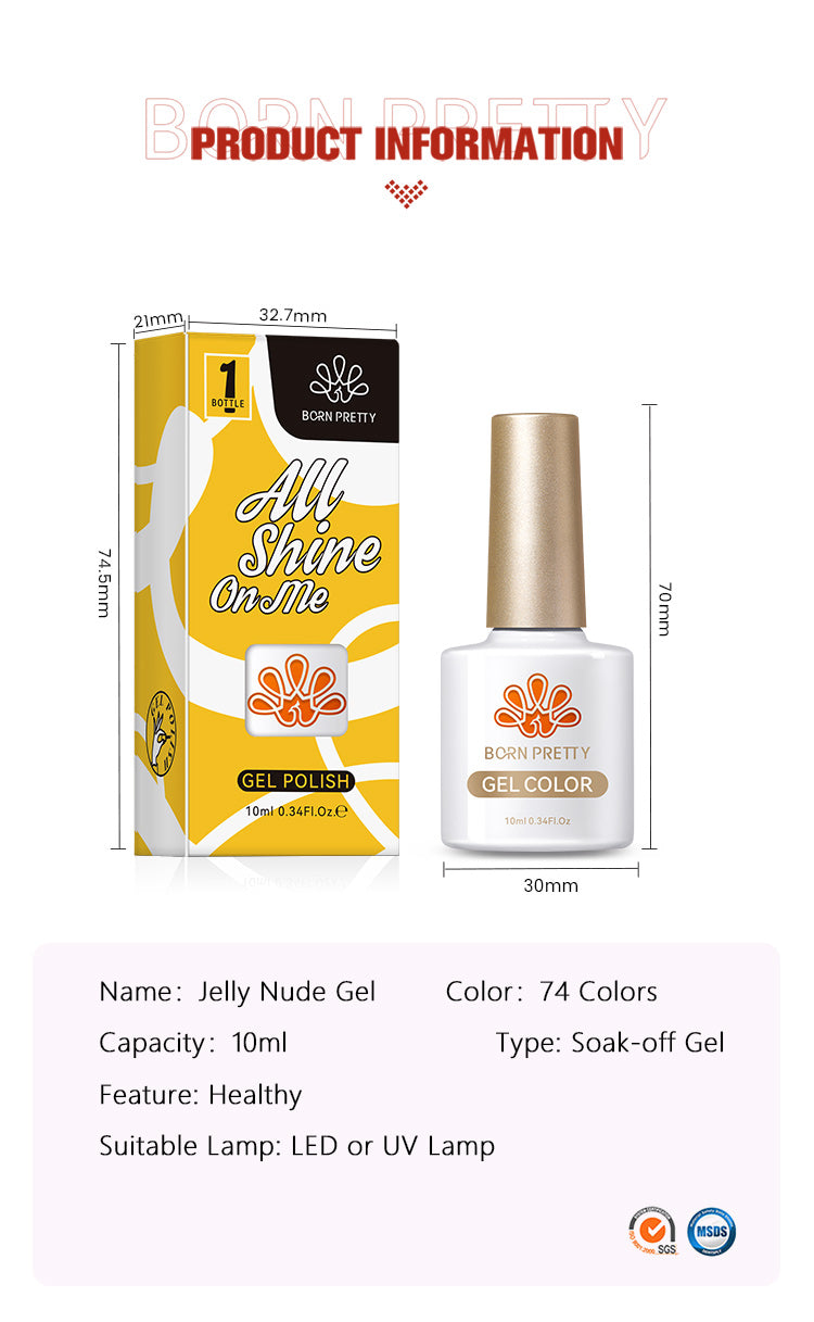 BORN PRETTY 10ml Wine Red Glitter Jelly Nude Gel Nail Polish Soak Off Translucent Color UV Light Cure for Nail Art DIY at Home