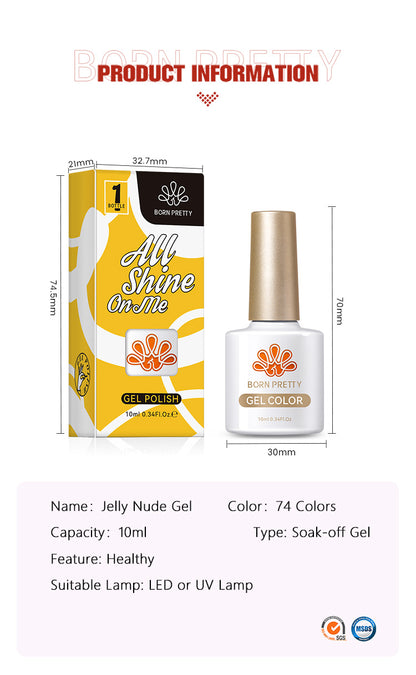 BORN PRETTY 10ml Wine Red Glitter Jelly Nude Gel Nail Polish Soak Off Translucent Color UV Light Cure for Nail Art DIY at Home