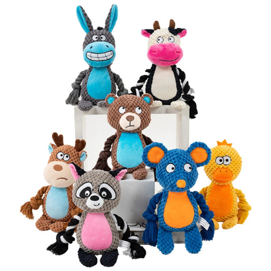 Dog Enrichment Toy Cute Animal Rope Dog Toy Plush Puppy Chew Pet Squeak Toy Cartoon Interactive Games For Dogs Stuff For Dogs