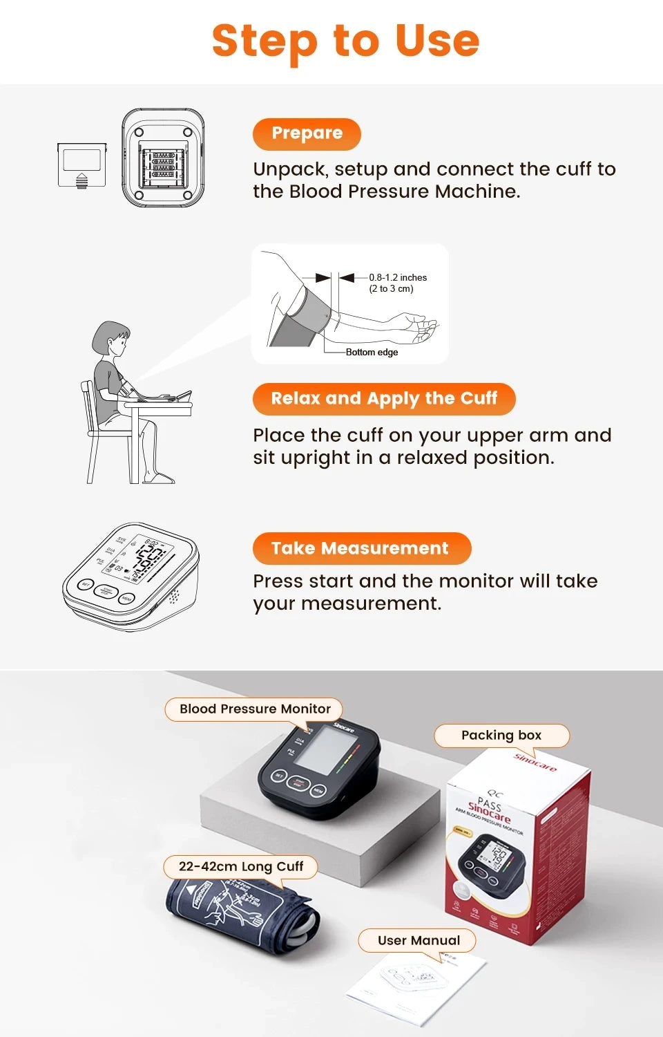 Sinocare Blood Pressure Monitor Digital Tonometer Upper Arm Blood Pressure Meter Automatic BP Medical Sphygmomanometer Pulse