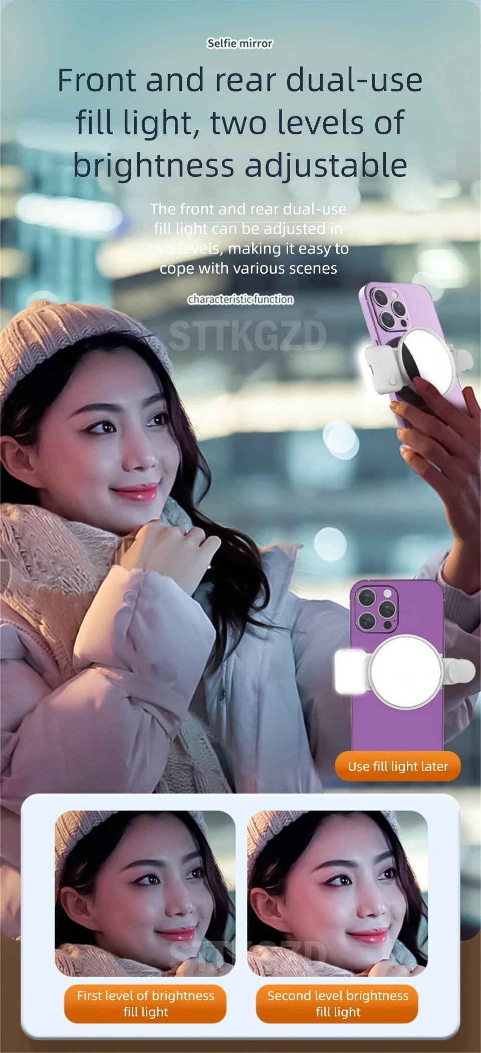 STTKGZD Selfie Reflector Mirror Mobile Phone Fill Light Kit Portable Mobile Mirror Clip Storage Bag Mobile Phone Rear Camera