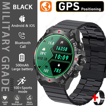 Military GPS Smart Watch Men AMOLED HD Screen Altitude Compass Heart Rate Sports Watch BT Calling IP68&10ATM Waterproof Watch