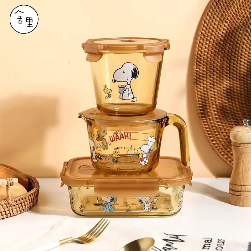 Snoopy Multi-Layer Stainless Steel Lunch Box Tinted Glass Food Portable Thermal Lunchbox Picnic Office Kids Workers School Bento