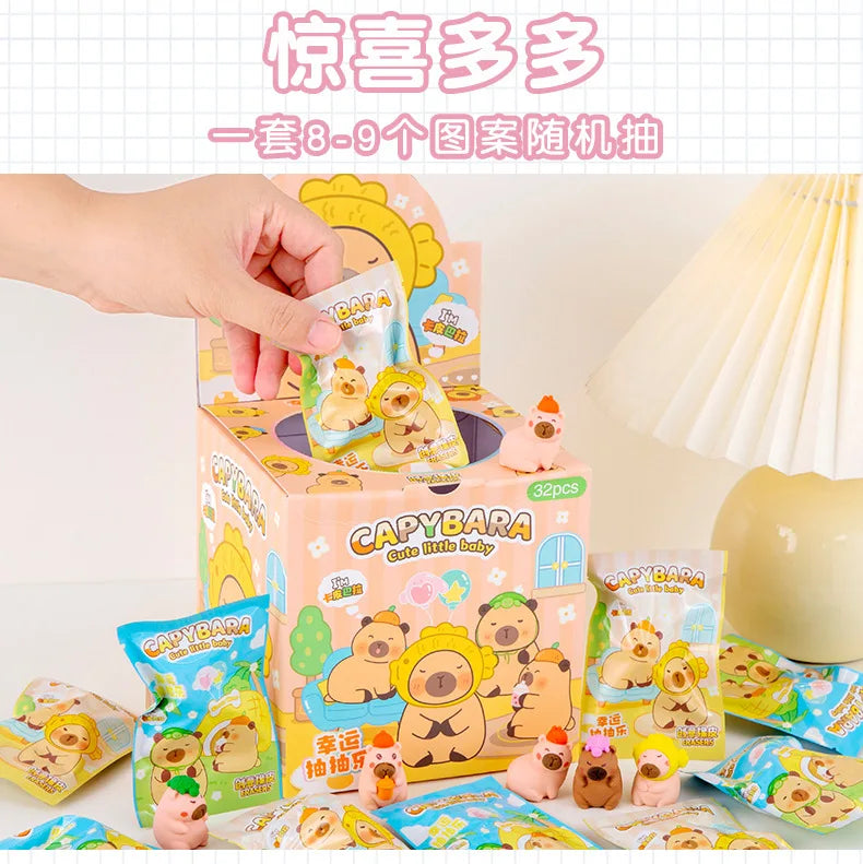 32 Pcs/Box Cartoon Cute Capybara Surprise Bag Eraser Stationery Student Supplies Stationery Wholesale