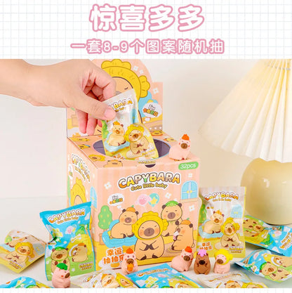 32 Pcs/Box Cartoon Cute Capybara Surprise Bag Eraser Stationery Student Supplies Stationery Wholesale