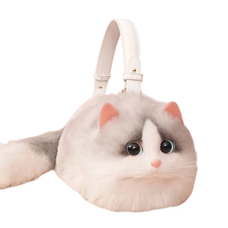 One Shoulder Bag Female Design Small Man Messenger Bag Versatile Hand Made Autumn and Winter Plush Cute Cat Bag