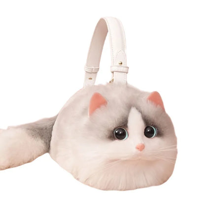 One Shoulder Bag Female Design Small Man Messenger Bag Versatile Hand Made Autumn and Winter Plush Cute Cat Bag