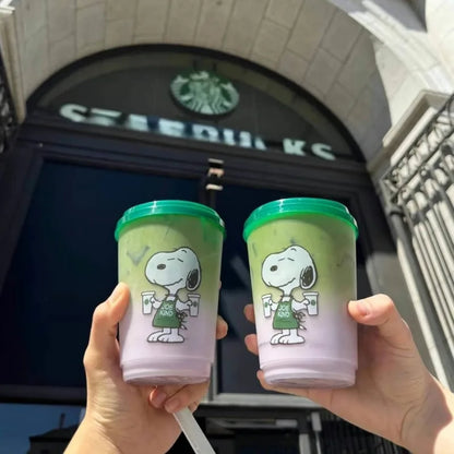 Snoopy Coffee Cup Anime Summer Cold Drinks with Lid Drinkware for Iced Coffee Milk Beer Portable Plastic Cup Kids Milk Cup Gift