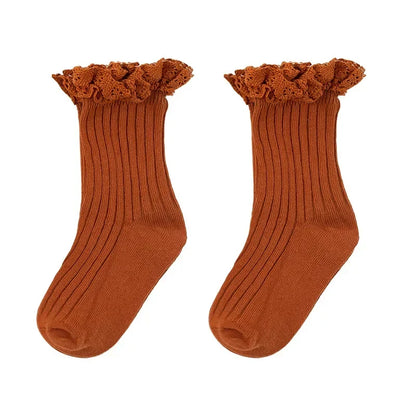 Korean Baby Children Girls Cute Striped Socks Kids School Uniform Stockings Princess Floral Ruffled Long Socks Mid-calf Socks