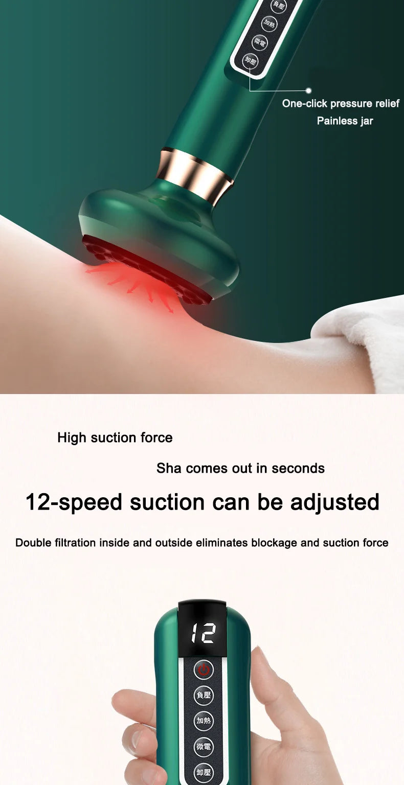 Smart vacuum cupping device electric breathing heating wireless negative pressure suction device meridian dredging massage devic