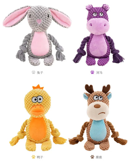 Squeaky Plush Rope Toys for Dogs: Fox Frog Pig Animal Pull Tug Cotton Bite-Resistant Cord - Interactive Training for Puppy Bond
