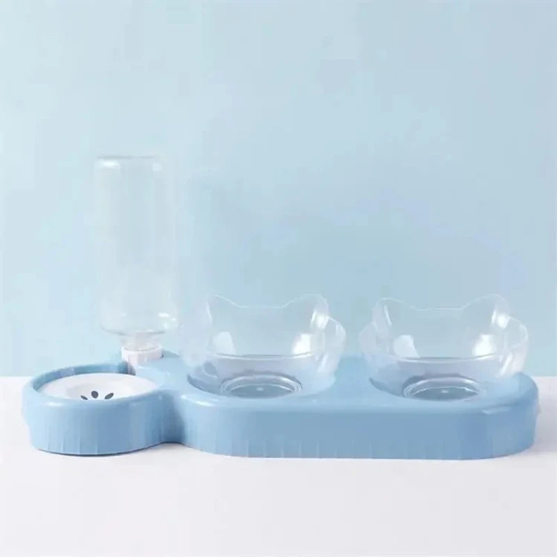 Pet Cat Bowl Automatic Feeder 3-in-1 Dog Cat Food Bowl With Water Fountain Double Bowl Drinking Raised Stand Dish Bowls For Cats