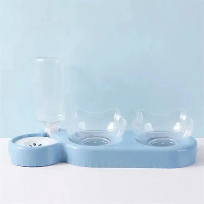 Pet Cat Bowl Automatic Feeder 3-in-1 Dog Cat Food Bowl With Water Fountain Double Bowl Drinking Raised Stand Dish Bowls For Cats