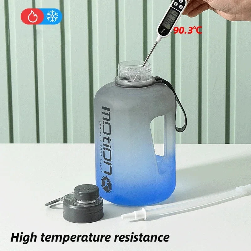 1pc 2L Sports Straw Large Capacity Fitness  With Straw Outdoor Plastic Portable Water Bottle With Scale Gradient Kettle
