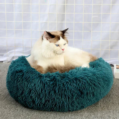 Long haired ultra soft pet cat bed plush washable calming bed donut bed comfortable sleeping artifact