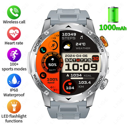 LIGE New 1000mAh Big Battery Smart Watch Men LED Flashlight BT Call IP68 Waterproof Men Watches Spots Smartwatch For Android ios