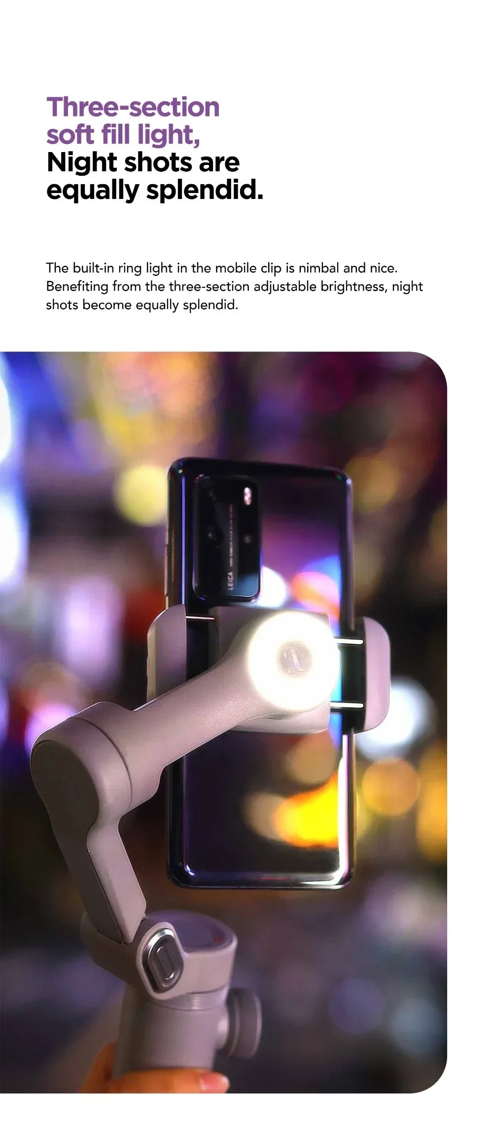 3-Axis Handheld Stabilizer Wireless Charger LED Display Light Focusing Wheel for iOS Android Phones Smart X Pro Universal Joint