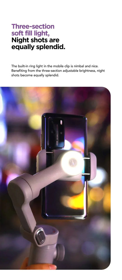 3-Axis Handheld Stabilizer Wireless Charger LED Display Light Focusing Wheel for iOS Android Phones Smart X Pro Universal Joint