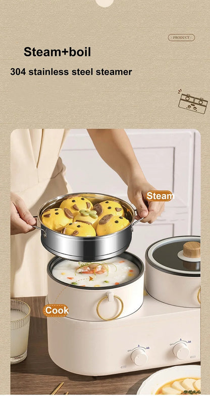 1.8L Home Dual Capacity Electric Cooker Split Yuanyang Electric Hot Pot Multifunctional Pot Non-stick Electric Frying Pan 220V