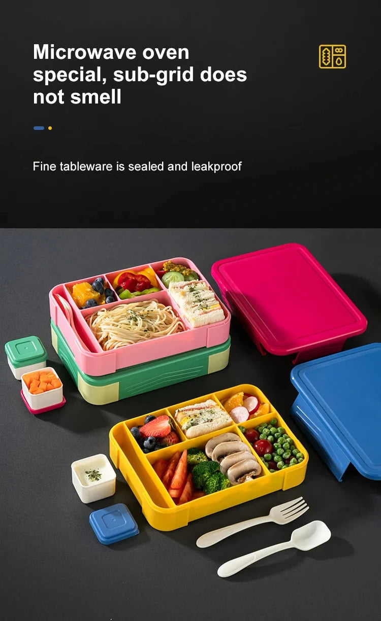 1330ML Lunch Box Adult Bento Boxes Food Containers with 6 Compartment and Tableware For Snack Work School Microwave Oven Heating