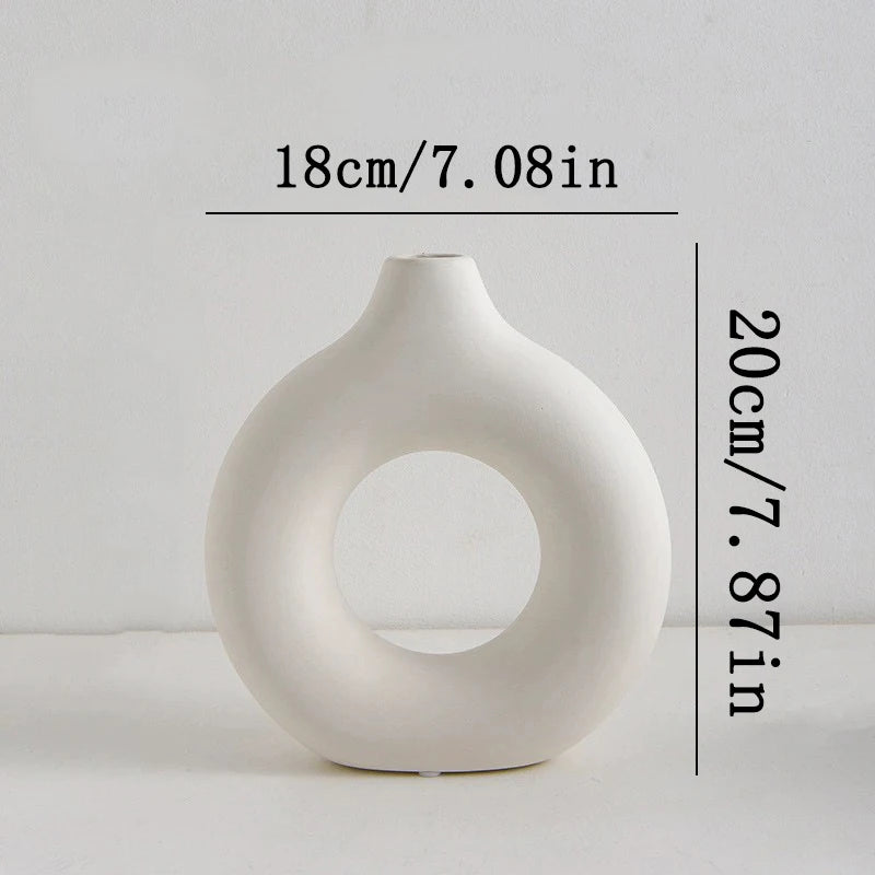 Nordic Plastic Flower Bottle Modern Style Circular Hollow Imitation Ceramic Fashion Living Room Home Office Desktop Decoration