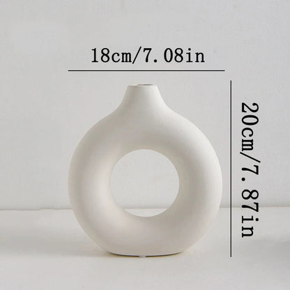 Nordic Plastic Flower Bottle Modern Style Circular Hollow Imitation Ceramic Fashion Living Room Home Office Desktop Decoration