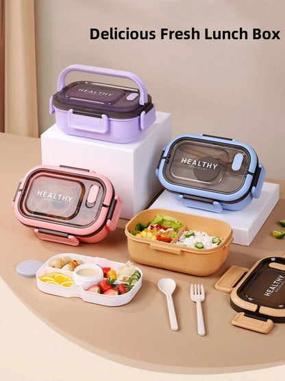 1200ML Double Layer Lunch Box Portable Compartment Salah Fruit Food Box Microwave Lunch Fork and Spoon Picnic Fresh Box