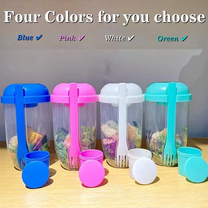 Portable Salad Cup with Fork Fresh Salad Container Bottle Vegetable Fruit Breakfast Lunch Carry To Go for Work Travel Picnic