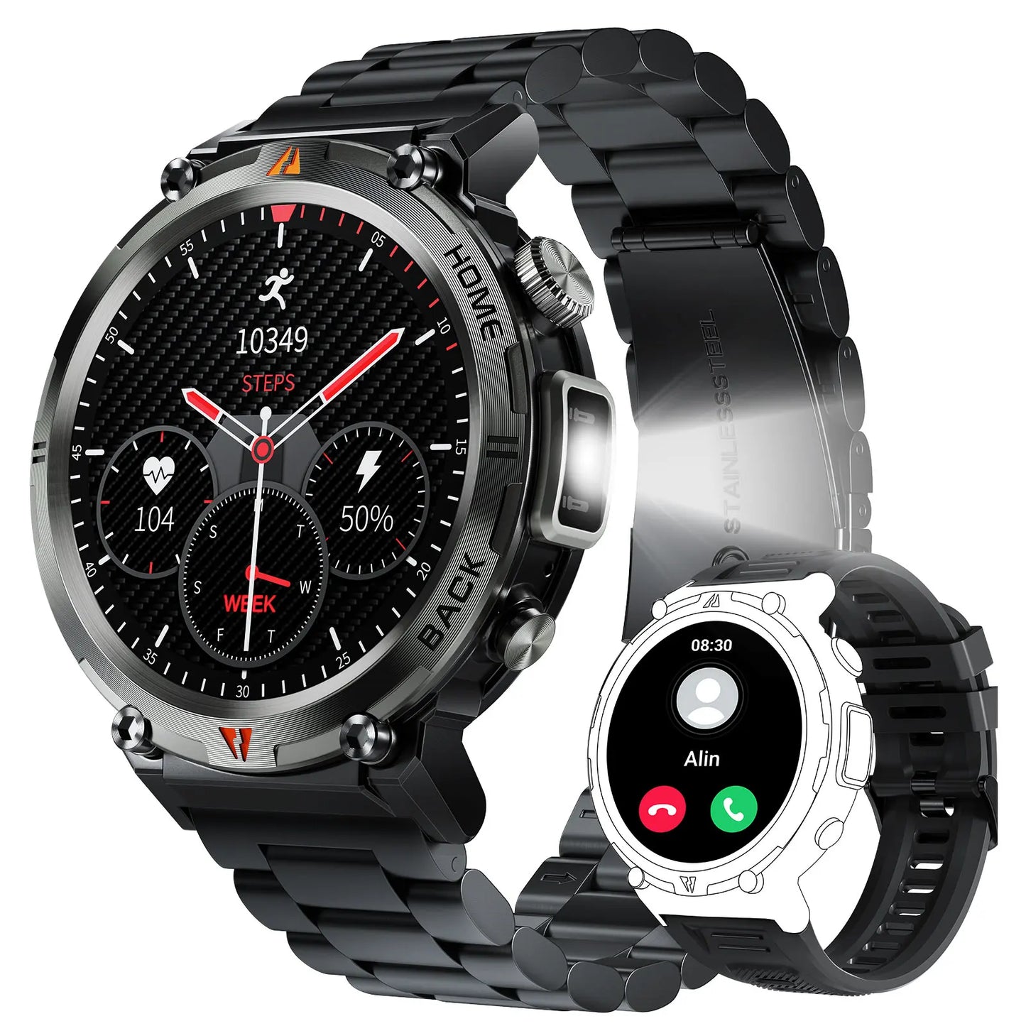 EIGIIS KE3 Smart Watch 3ATM Waterproof Original Design For Men Bluetooth Call Health Monitor With Flashlight 100+ Sports Modes