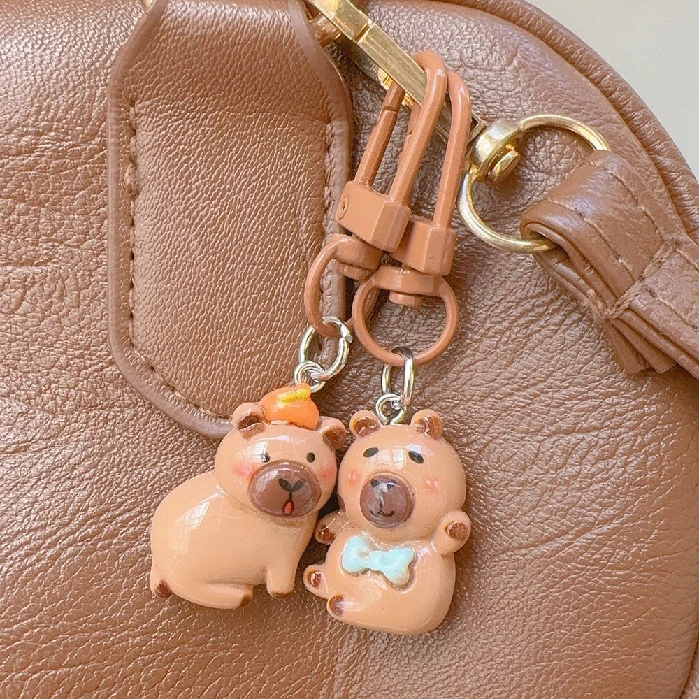 DIY Resin Cartoon Capybara Key Chains 1/10Pcs Funny Charms Glossy Flatback Animals Earrings Keyrings Jewelry Making Accessories