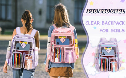 Clear Backpack for School,Heavy Duty PVC Transparent Bookbag for Girls Stadium Approved See Through Backpack