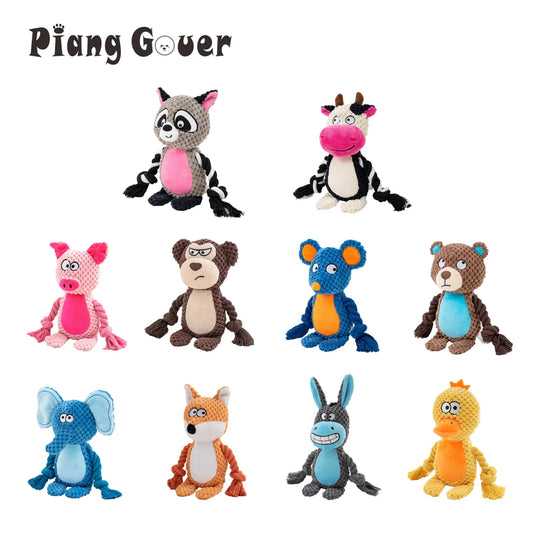 1pc Cartoon Animal Dog Toy Cute Plush Puppy Chew Pet Squeak Knot Toy Cartoon Rabbit Monkey