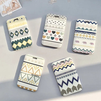 Student Identity Badge Card Cover with Neck Strap Bag Geometric Women Men Work Badge Bus Credit Card ID Holder Bags with Lanyard