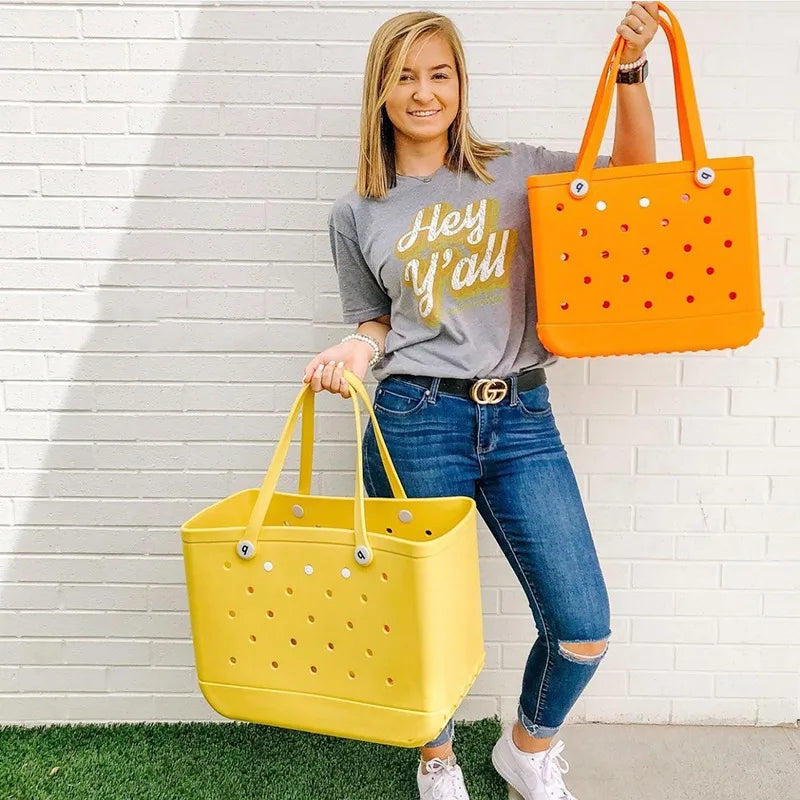 Fashion Large Beach Bags EVA Rubber Waterproof Storage Baskets Travel Shopping Handbag Women Shoulder Solid Color Jelly Bag