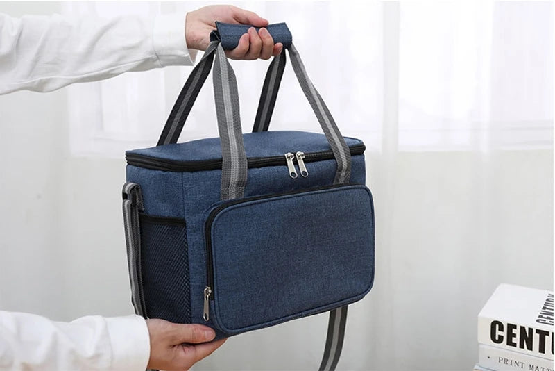 15L Portable Large Insulated Lunch Bag Black Waterproof Leak-proof Thickened Handheld Shoulder Carry Outdoor Picnic Lunch Bag