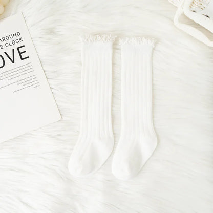 Ruffle Kids Knee High Socks Baby Girls Toddlers Long Soft Cotton Sock Lace Flower Children School Uniform Socks For 0-8 Years