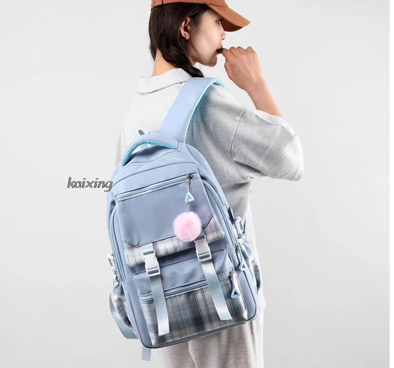Lovely Kuromi Melody Backpacks Cosplay Plaid Women Men multi-pocket Lightweight School Bags Travel Ins Capacity Laptop Mochilas